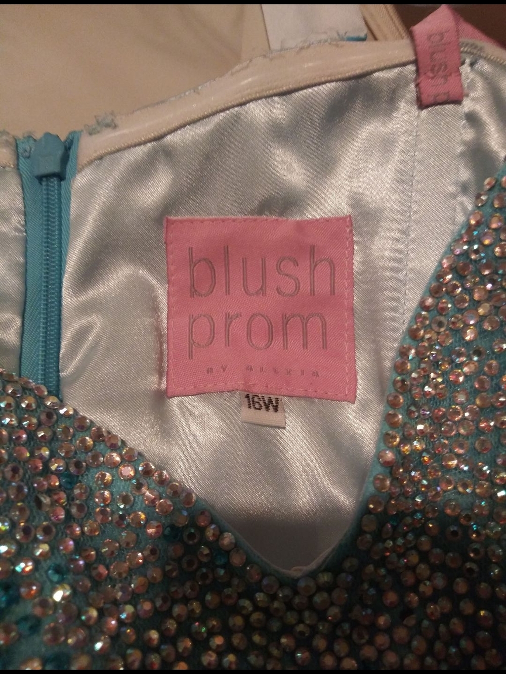 Alexia Designs Blush Prom Turquoise Crystal Sequins Embellished Dress